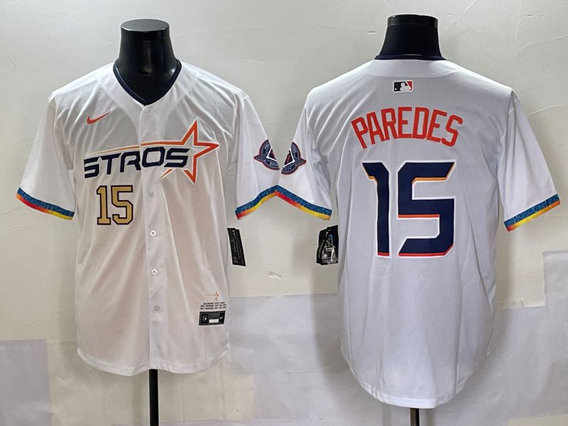 Men Houston Astros 15 Paredes White Fourth generation Joint Name 2025 Nike MLB Jersey style 2